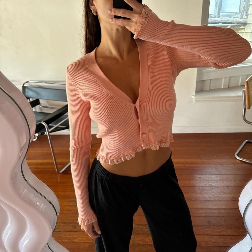 For Love & Lemons Coral Button-Up Cardigan